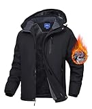 Zoofly Skijacke Herren Winterjacke Fleece Gefüttert Warm Outdoor jacken Thermo Softshelljacke Mann mit Reißverschluss Taschen Schwarz S