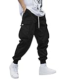 YAOHUOLE Cargohose Herren Lang Cargo Hosen Herren Regular Fit Cargohose Herren Loose Fit Schwarz M