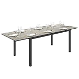 Outsunny Gartentisch Ausziehbarer Esstisch für 6-8 Personen, 160/240 x 90cm Aluminium Balkontisch mit Holzoptik Wetterfest Terrassentisch Outdoor Buffettisch für Garten, Terrasse Balkon Grau