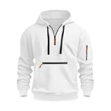 Generisch Sweatshirt Herren Ohne Kapuze mit Kapuze Activewear für Hoodie Reißverschluss mit Brusttasche Hoody Schick Dünne Fit Gym Hoodie Die Schönsten Herren Pullover Modern Weiß 3XL