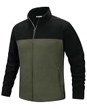 33,000ft Herren Fleecejacke leicht Strickjacke Übergangsjacke Outdoor Fleecejacken Warm Winterjacke für Wandern Freizeit Trekking Schwarz/Olivgrün L
