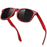 KANASTAL Polarisiert Sonnenbrille Herren Damen Retro Klassische Rectangular Sonnenbrille UV400 Schutz für Fahren Wandern Golf Angeln, Rot Transparent Rahmen Grau Gläser