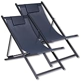 FIFITARA 2X Metall Liegestuhl klappbar anthrazit, belastbar bis 150kg, 4-stufige Rückenlehnenverstellung, Klappbarer Garten Balkon Terrassen Faltstuhl Beachchair Strandstuhl Gartenliege Klappliege