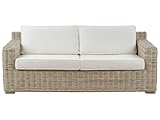 Beliani Klassisches Gartensofa Hellbraun mit Auflagen in Cremeweiß Rattan 2-Sitzer Ardea