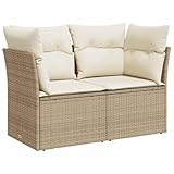 vidaXL Gartensofa mit Kissen 2-Sitzer, Sofa mit Staufach unter Sitzfläche, Terrassensofa mit abnehmbarem waschbarem Bezug, Gartenmöbel Terrassenmöbel, Beige Poly Rattan