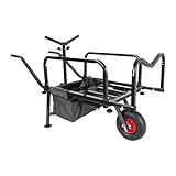 Relaxdays Angelwagen Transportwagen, Lastenkarre mit Tasche, HBT: 65x145x55 cm, verstellbar & klappbar, Stahl, schwarz
