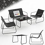 Juskys Gartenmöbelset Genua 4-TLG. – Anthrazit, Outdoor Sitzgruppe, Tisch & Bank, wetterfestes Textil, LongLife Stahlgestell