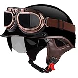 Halboffene Motorradhelme Outdoor　Motorcycle　Sicherheitshelm mit Schirm und Teespiegel　Brille für Erwachsene Cruiser Umbau　Fahrzeug Roller