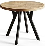 AlpiMeble Runder Esstisch ausziehbar – Moderner Wohnzimmertisch und Küchentisch – Tisch mit Holzbeinen, stabile Konstruktion, Durchmesser 80 cm - 130 cm - Farbe Craft - Kollektion OVO