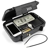 Tragbarer Tresor, Mini Tresor, 4 Stellig Zahlencode Sicherheitsbox, mit 6MM Drahtseil abnehmbarem, Sicherheitsbox Outdoor Sicherheitssafe, Strandsafe für Strand, Camping, Büro, Autos Safe