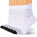 IRAMY Kompressionsstrümpfe Damen Herren Knöchelstütze Laufsocken Kompressionssocken Coolmax Wicklung Kompressionss Sneaker Sportsocken Gepolsterte Plantar Fasciitis Socken Weiß S