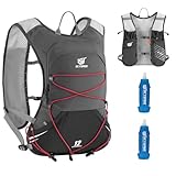 SKYSPER Laufweste für Damen Herren, 12L Laufrucksack Trinkweste Laufen mit 2 Trinkflaschen 500ml Running Vest für Joggen Marathon Trailrunning