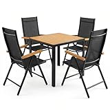 LIFERUN Alu Gartenmöbel Set 5-tlg, Balkonset 4 Stühle 1 Tisch, WPC Gartentisch + 4er Hochlehner Gartenstuhl Klappbar Wetterfest Aluminium Balkonmöbel für Veranden, Innenhöfe, Terrassen, Teakbraune5pcs