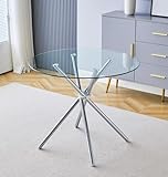 Hallowood Furniture Cullompton Kleiner runder Glas-Esstisch – 90 cm Platte mit verchromten Metallbeinen – kompakter, platzsparender Küchentisch für 2–4 Sitzer, ideal für Zuhause, Pub, Büro und Café