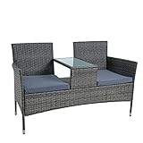 ESTEXO Polyrattan Gartenbank Bank Sitzbank 2-Sitzer Sitzgruppe Rattan Sitzgarnitur Gartenmöbel Set Gartenset Balkonmöbel Gartentisch Gartenstuhl Balkontisch Balkonstuhl (Anthrazit-Grau)