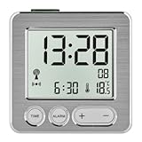 TFA Dostmann 60.2545.54 Digitaler Funk-Wecker, Kunststoff, weiß/Silber, L 66 x B 22 x H 68 mm