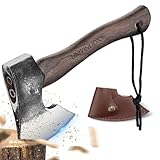 univinlions Beil Axt klein Outdoor,Axt Holz Spalten,27cm Spaltaxt für Holz,Handgeschmiedet Handbeil 800g,Bushcraft Axt mit Scheide,Camping Axt Geschenk für Männer