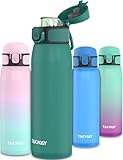 TAKWAY Kinder Trinkflasche auslaufsicher mit Fruchtsieb 600 ml - Tritan, BPA frei - Kohlensäure geeignet - Flasche für Schule, Sport (Grün, 600ml)