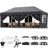 JUMMICO Pavillon 3x6 Wasserdicht Stabil Winterfest mit 6 Seitenwänden,Faltpavillon Höhe Verstellbar,partyzelt Pavillion UV Schutz 50+,Gartenpavillon Faltzelt für Garten, Innenhof, Camping,Gazebo Grau