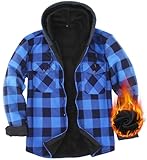 Boyzn Hemdjacke Herren mit Kapuze Flanellhemd Kariertes Jacke Warm Gefüttert Fleecejacke Freizeithemd Hoodie Herren Winterjacke mit Taschen Outdoor Sweatjacke Blue-Q1-M