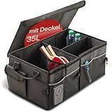 Praknu Kofferraum Organizer mit Deckel Klein 35L – Faltbar auf 15L – 3 Fächer mit 11 Taschen – Wasserabweisend & Rutschfest – Auto Kofferraumtasche Organizer – Kofferraumbox