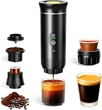 Tragbare Espressomaschine 3-in-1, Mini Kaffeemaschine mit Akku & Selbstheizung, Portable Espresso Machine USB Wiederaufladbar, Kompatibel mit Kapseln Gemahlenem Kaffee, fürAuto, Camping, Reisen & Büro