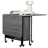 HOMCOM Klappbarer Esstisch, Klapptisch Küche rechteckig, Ausziehbarer Tisch auf Rollen für bis zu 6 Personen, 6 Rollen und integriertes Regal, für kleine Räume, Esszimmer, grau