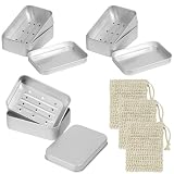 3 Stück Seifendose Reise Seifenbox aus Aluminium Seifenschalen mit Abtropfgitter und Seifensäckchen Wasserdicht Soap Box für Festen Seifen und Festen Shampoos zu Hause Reisen Camping