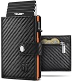 TENBST Geldbörse Herren mit Münzfach & RFID Schutz, Slim Wallet Kartenetui Klein, Portmonee Geldbeutel Herren, 10 Fächer für Kreditkarten Kreditkartenetui - Schwarz & Orange
