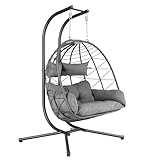 HinHocker Hängesessel für 2 Personen mit Gestell | Anthrazit | XXL Hängeschaukel für Indoor und Outdoor | Inkl. Kissen und Auflagepolster | Hängesessel Outdoor, Gartenschaukel, Schaukelstuhl