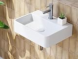 HOROW Waschbecken Gäste Wc Waschtisch, Aufsatzwaschbecken mit Hahnloch ohne Überlauf, Klein WaschschaleKeramik Weiss Rechteckig 38x26cm, Handwaschbecken Klein Gäste WC