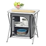 [en.casa] Campingküche Tullinge Outdoor Küche Campingschrank faltbar 64 x 60 x 45 cm Faltschrank mit Arbeitsplatte Reiseküche inkl. Tragetasche Aluminiumgestell Dunkelgrau