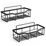 2er Set Duschablagen Ohne Bohren | Duschregal Badablage mit 12 Haken | Selbstklebend Badezimmer Organizer Duschkörbe für Shampoo, Duschgel | Kohlenstoffstahl Regal für Bad, Dusche und Küche