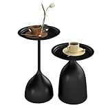 Ginhow Beistelltisch Schwarz Rund 2er Set Beistelltisch Metall Kleiner Tisch Wohnzimmer, Modernes Design Couchtisch Schwarz mit Tischkante, Side Table Black (Ф40 x 60H cm & Ф40 x 42H cm)