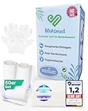 Wohlmed 50er Set dichte Toilettenbeutel und saugstarke Einlagen, inkl. 50 Paar Handschuhe, reißfest und auslaufsicher, hygienisch und geruchsbindend ideal für Bettpfanne, Toilettenstuhl und Camping