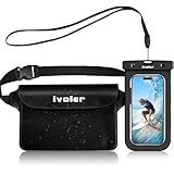 ivoler wasserdichte Tasche Beutel Bauchtasche Schutzhülle mit wasserdichte Handyhülle, Universal Strand-Tasche mit Handytasche Wasserdicht für Wassersport, Strand, Schwimmen, Bootfahren (schwarz)
