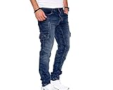 Styleko Herren Cargo Jeans Hose Herren Jeans Hose für Männer Jungen Regular Slim fit Denim Destroyed Jogger Freizeithose Casual Jeans Pants Jeans Herren Stretch| 7 Taschen 8003 (Dark Blue, 32/32)
