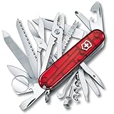 Victorinox Schweizer Taschenmesser Gross, Swiss Champ, Swiss Army Knife, Multitool, 33 Funktionen, Klinge, Korkenzieher, Schraubendreher, Rot Transparent