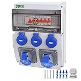 CAMPINGVERTEILER WANDVERTEILER KOMPLETT VERDRAHTET CEE 16A 230V MIT CAMPING STECKDOESE ZÄHLER IP65, 5. 3x230v + 2x Camping + LS+FI
