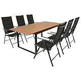 DEGAMO Gartenset Garnitur RIVELLO 7-teilig (6X Klappsessel, 1x Ausziehtisch 150/200x90cm), Alu anthrazit + Akazie geölt