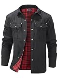Mr.Stream Herren Karierte Flanellfutter Jacke Übergangsjacke Leicht Stehkragen Feldjacke Cargo Herbstjacke Snap Western Cowboy Jacken 3268 Black L