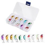 FENGQQKJ 10 Stück Angelköder Köder Set Forellen Wobbler Forellen Spoon Spinner Blinker Wobbler Spinner Angelköder mit Drillinge Haken mit Box für Angelset