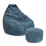 Lumaland Relax Set Cord – Sitzsack Giant + Pouf | Besser als Sofa, Sessel & Co. | XXL Bean Bag + Sitzpouf Hocker mit Füllung (EPS Perlen) für Indoor | Bodensofa für Wohnzimmer, Schlafzimmer & Gaming