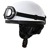 ATO Oldtimer Motorradhelm mit Fliegerbrille in Weiß Größe M 57 bis 58cm