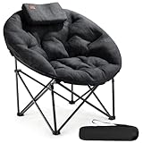 EVER ADVANCED Luxus Moonchair XXL Campingstuhl Faltbar 150KG Belastbar Rund Klappstuhl Dick Gepolstert, Übergroßer Campingsessel Extra Breit für Outdoor Camping Garten Balkon Indoor, Schwarz