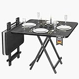 Kiseely Holz Esstisch für die Familie, 80cm Faltbarer rechteckiger Küchentisch für 4 Personen, montagefreier Tisch, Esszimmertisch für Zuhause, Esszimmer, Küche, Restaurant (Schwarz S1)