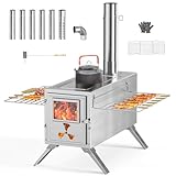 Ytaoeo Camping Zeltofen mit Schornstein, Edelstahl Holzofen für Zelt, Tragbarer Faltbarer Heißzeltofen mit 7 Kaminrohren für Outdoor, Camping, Kochen, Grillen, Wandern, Angeln, Jagd