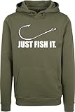 Baddery Angler Hoodie Herren - „Fish It“ - Kapuzenpullover für Angler und Hobbyangler (Oliv L)