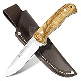 PUMA IP – Jagdmesser Ondular I Olive – Full Tang Messer mit Olivenholz-Griff – handgefertigt - robuste Klinge mit einer Länge von 113mm – Gesamtlänge 235mm – inkl. hochwertiger Sattellederscheide