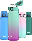 TAKWAY Kinder Trinkflasche auslaufsicher mit Fruchtsieb 600 ml - Tritan, BPA frei - Kohlensäure geeignet - Flasche für Schule, Sport (Türkis - Lila, 600ml)